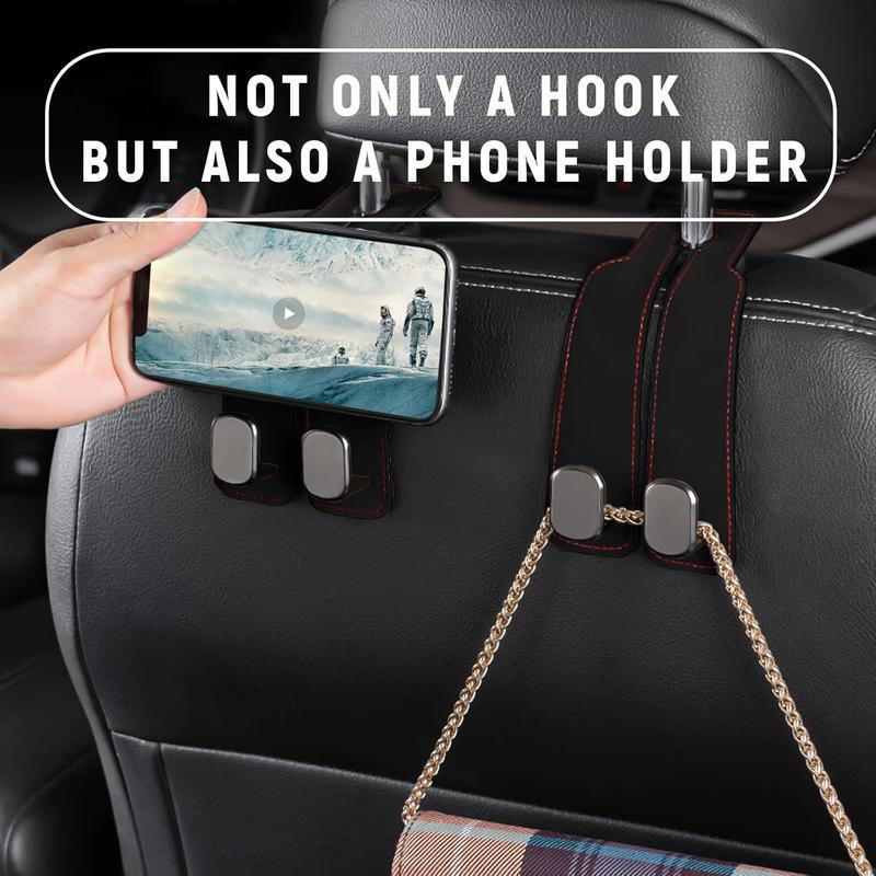 Premium Leather Hidden Car Hooks | Dual-Hook Organizer for Purses & Bags,Keep your bags secure and your car clutter-free. Installs in 1 second.