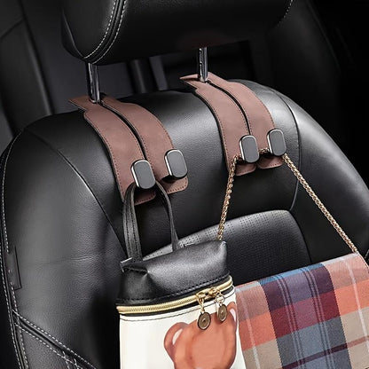 Premium Leather Hidden Car Hooks | Dual-Hook Organizer for Purses & Bags,Keep your bags secure and your car clutter-free. Installs in 1 second.