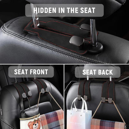 Premium Leather Hidden Car Hooks | Dual-Hook Organizer for Purses & Bags,Keep your bags secure and your car clutter-free. Installs in 1 second.