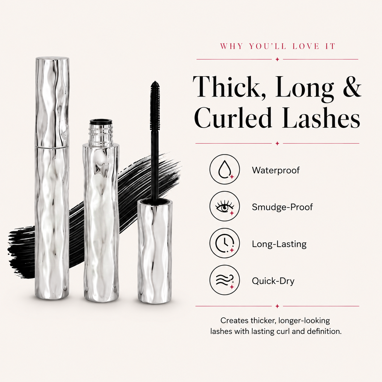 💞BUY 1 GET 1 FREE,Waterproof fiber mascara for natural volume, curl, and smudge-proof wear