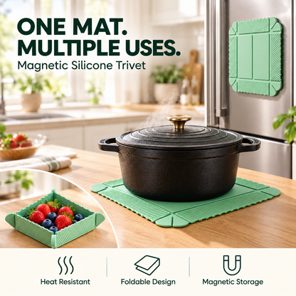 Magnetic Silicone Trivet 🍳🧲 | Foldable Pot Mat & Small Kitchen Tray
